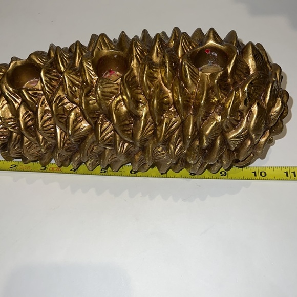 Pinecone 3 Candle Holder Gold Holiday - Picture 6 of 7